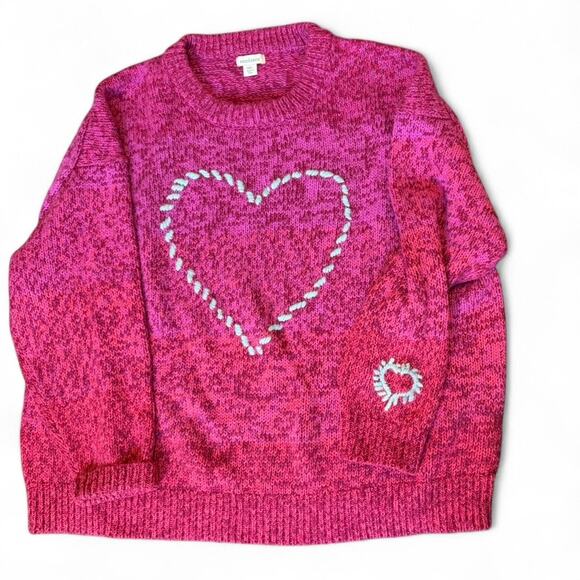 SUNDANCE Pink Heart Sweater XXL Marled Knit Pullover Valentine Cozy - Picture 2 of 5